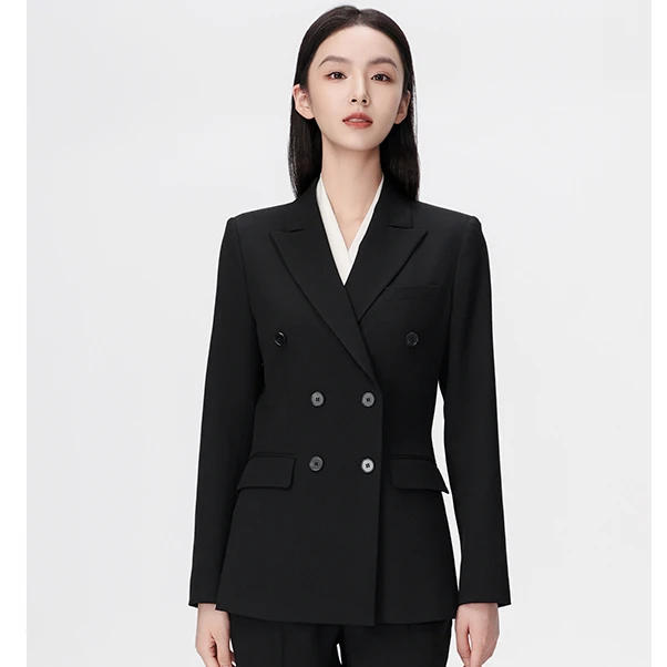 鸿裁定制职业女西服套装时尚面试职场双排扣外套修身女西服两件套