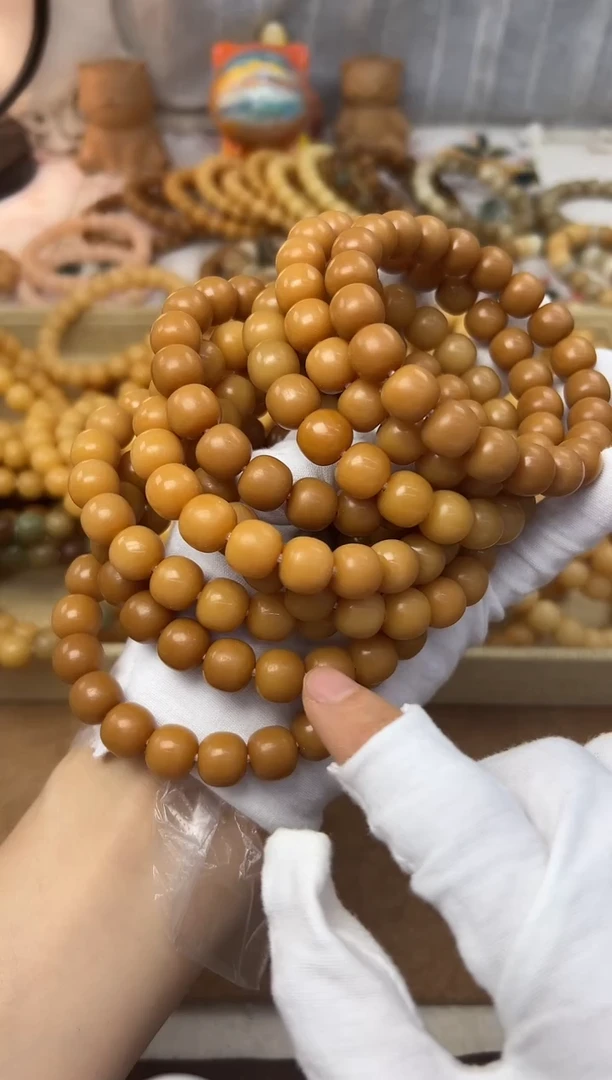 菩提根/象牙果手串12干磨缅小料深色一条3105麂皮袋