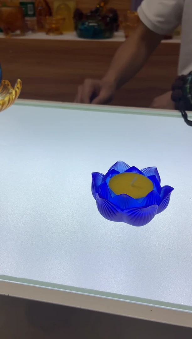 琉璃手工艺品莲花烛台7公分蓝色