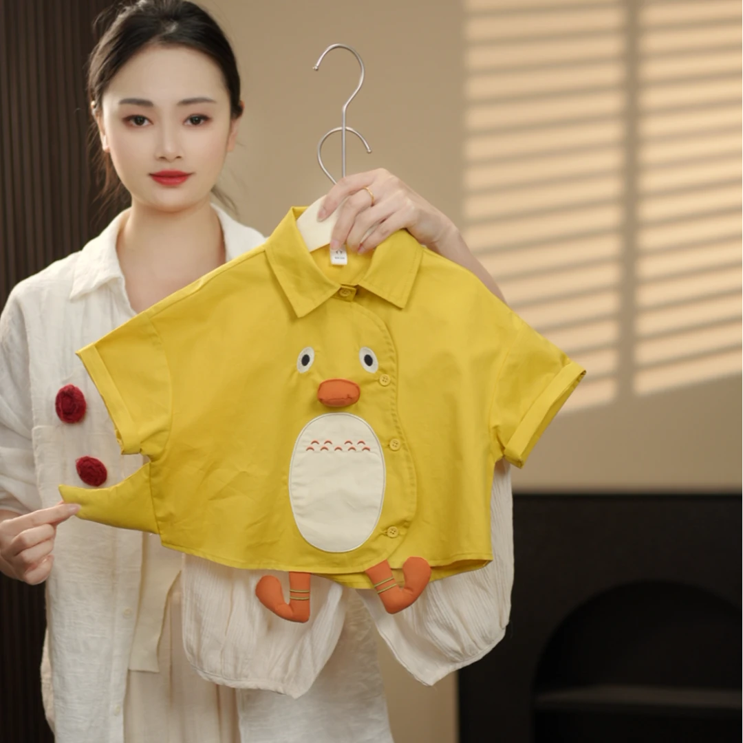 现货【快乐企鹅】2025夏季新款儿童带领短袖衬衫裤子两件套24902