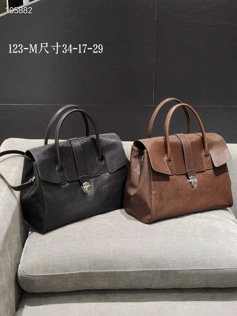 锁扣休闲风无肩带复古植鞣肩包百搭休闲潮流手提包123-M