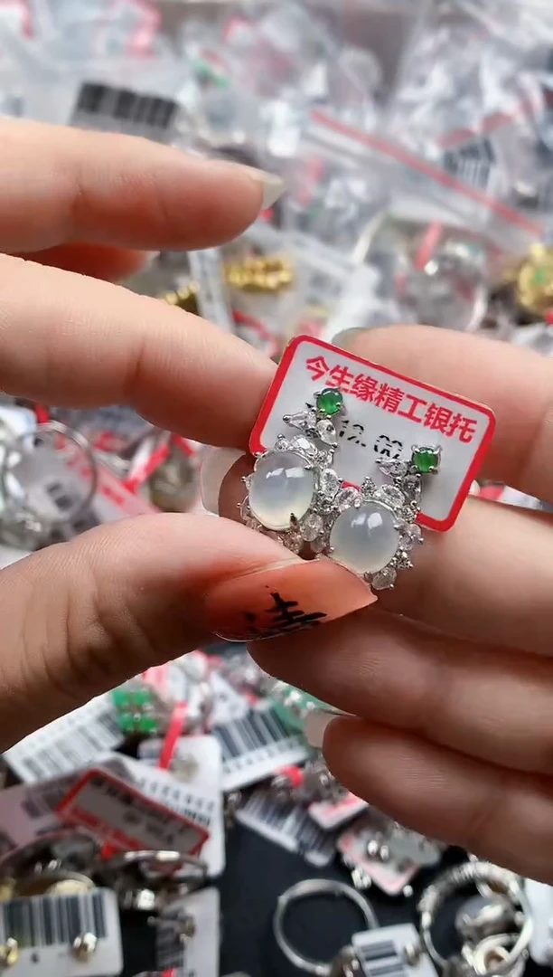 银S925镶嵌戒指翡翠天然A货缅甸翡翠