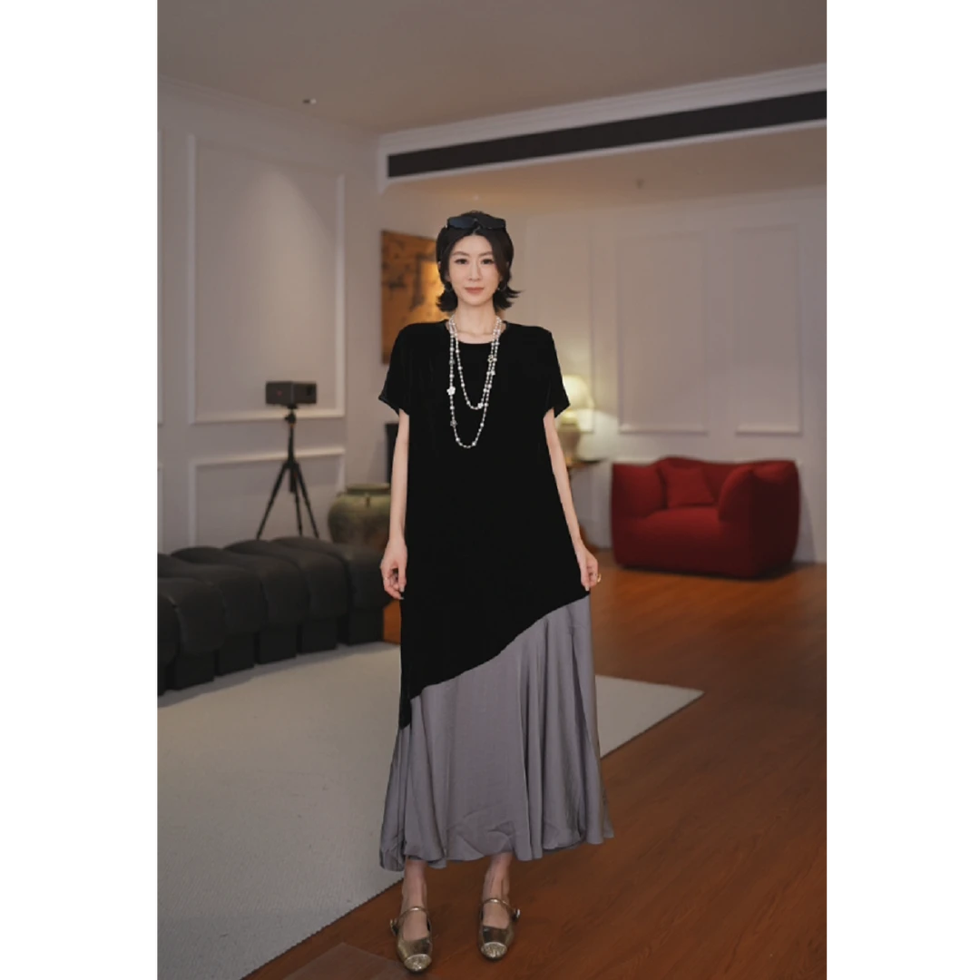 GU JIFEN｜仲夏夜之梦｜复古拼接时尚显瘦连衣裙 X56776