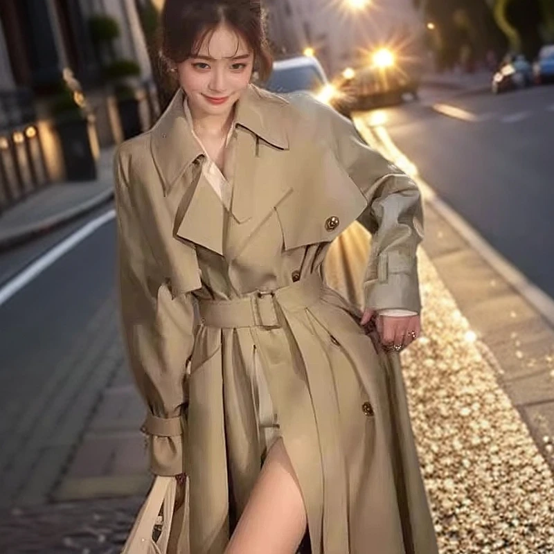 风衣外套女2025新款春秋英伦风中长款小个子高级感卡其色爆款大衣