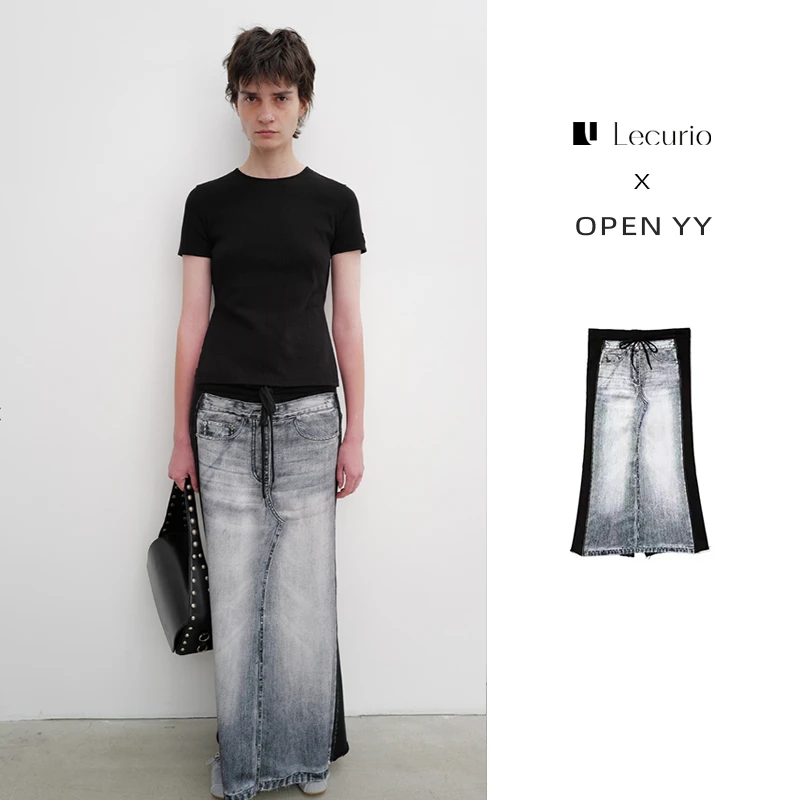 Lecurio | OPENYY正品授权 25早春新品时尚牛仔印花解构定制半裙