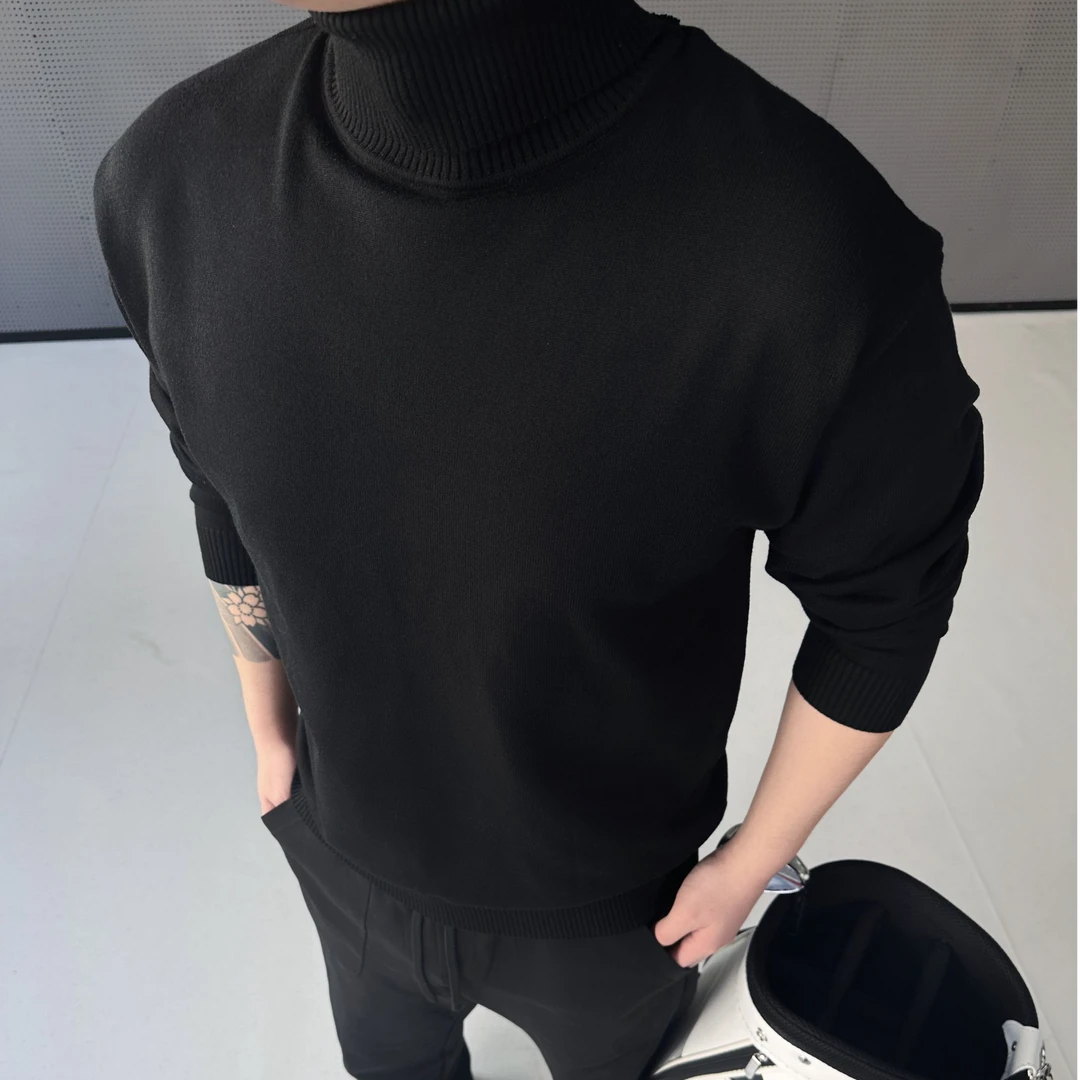 年家2024新款高领毛衣时尚百搭纯色秋冬休闲帅气针织毛衣打底衫