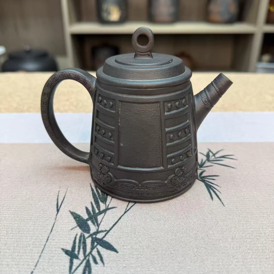 建水紫陶茶壶-全手工制作-编钟壶-容量180毫升家用茶具-非紫砂壶。