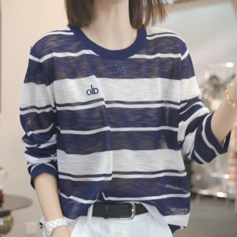 【槐月初晴】2025夏季新款气质时尚韩版休闲条纹百搭长袖LK2504255