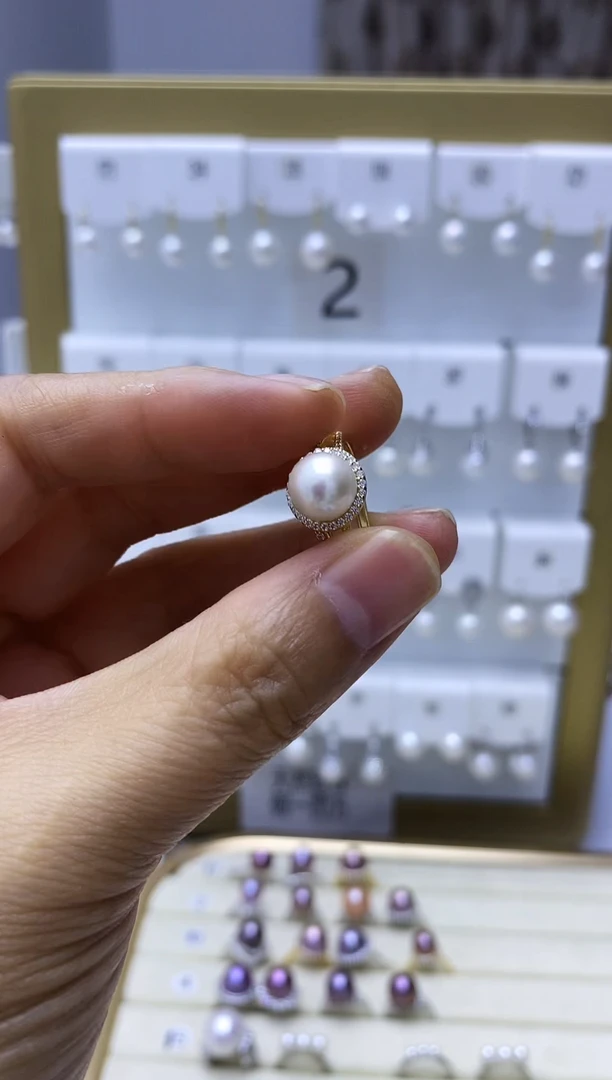 银S925镶嵌戒指淡水珍珠戒指