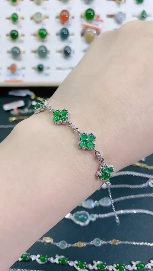 银S925镶嵌手链翡翠天然翡翠