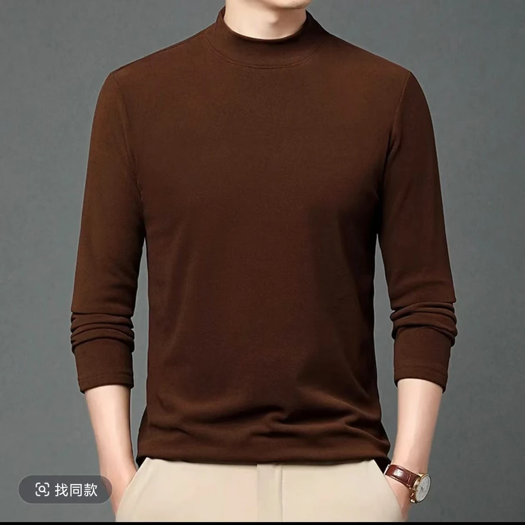 B8-X2男士双面德绒长袖男T恤长袖男休闲半高领打底衫男上衣男
