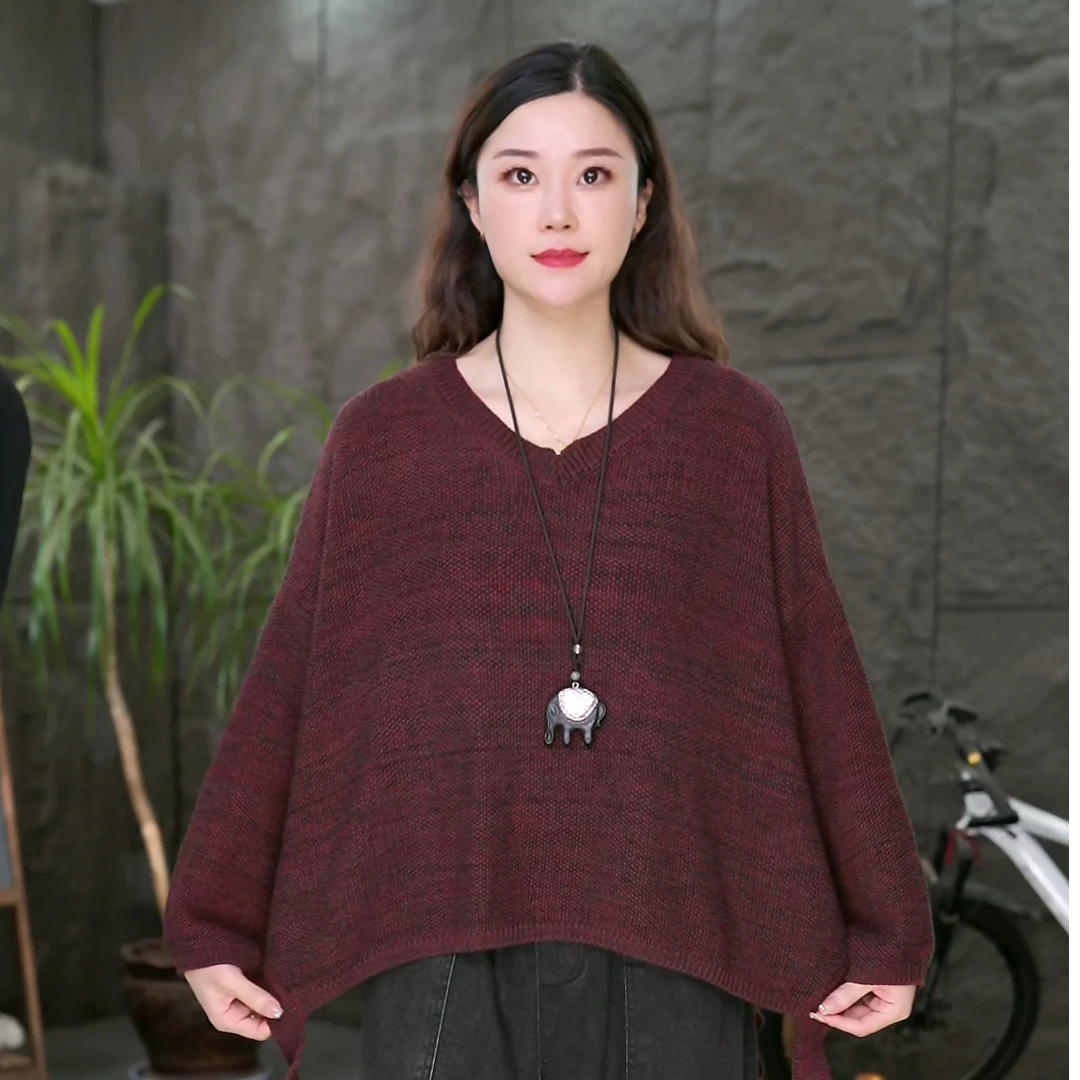 针织衫秋季毛针织衫宽松纯色女针织薄款加厚镂空文艺套头上衣女GG