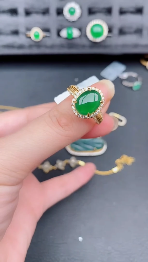 银S925镶嵌戒指翡翠天然a货翡翠320