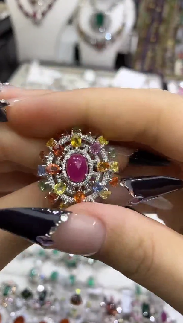 银S925镶嵌戒指定制红宝石楚楚珠宝中古甄选不退换