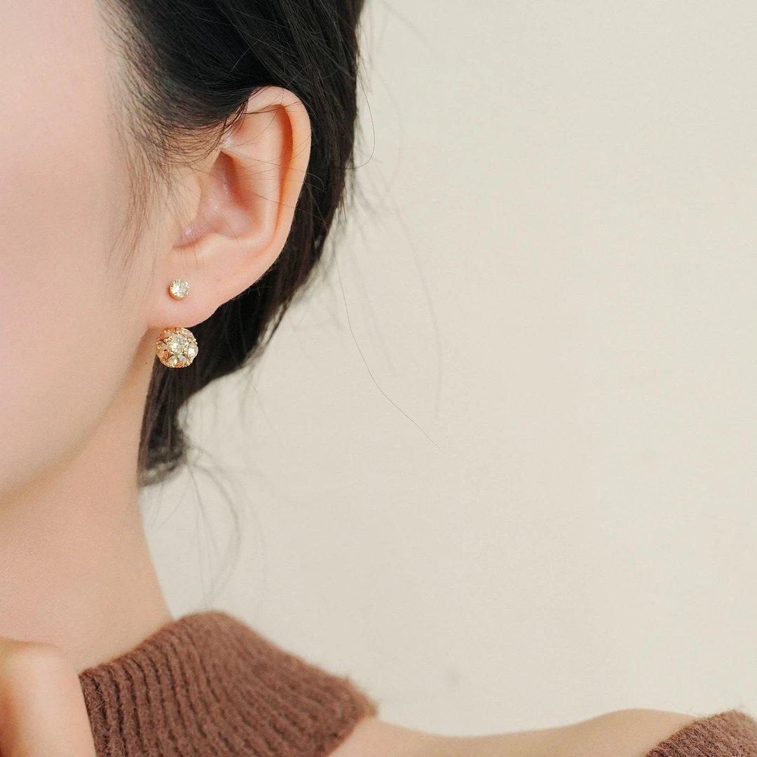 铜合金耳饰 香槟金色耳环女轻奢小众高级感气质耳钉巨好看