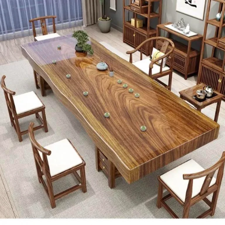 胡桃木纹理办公室实木茶桌椅组合茶台干泡功夫泡茶台新中式