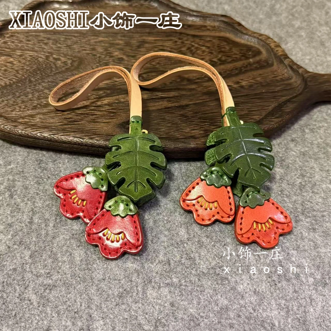 海棠花 头层牛皮包挂件可爱立体花朵手工鲜花包宠小众书包挂饰