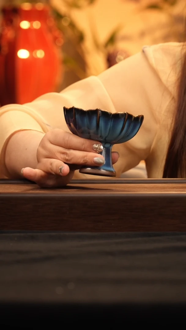 瓷片【海棠陶砂】钧瓷123高盏杯