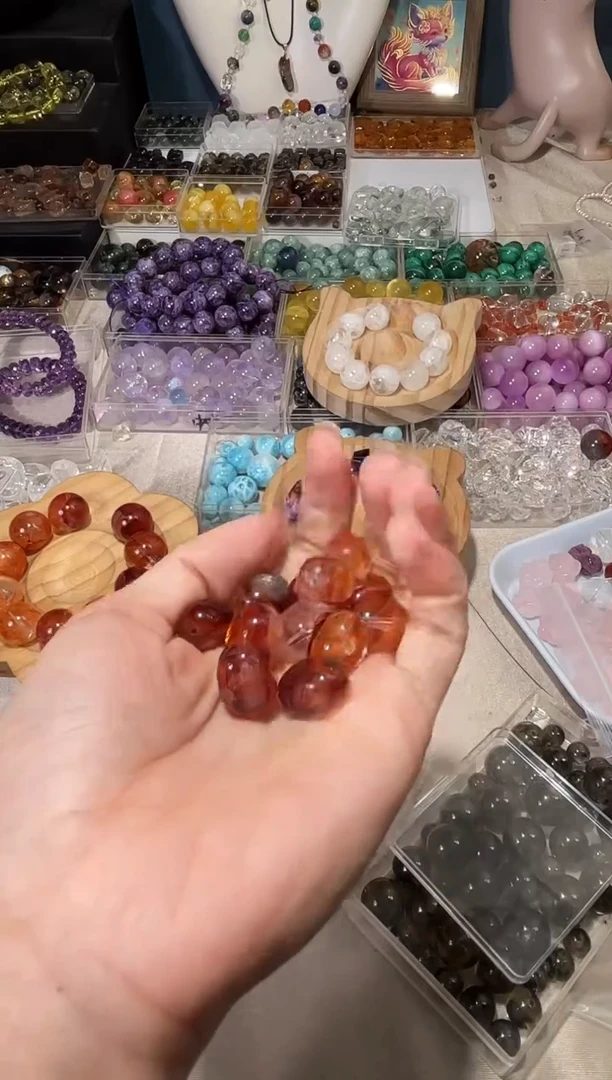 水晶手串未镶嵌J84胶花糖豆卡11单颗