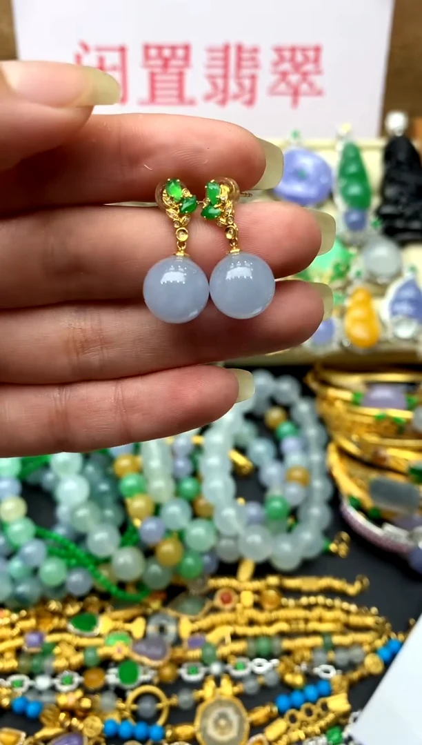 翡翠18K金镶嵌耳饰198-中国好珍宝