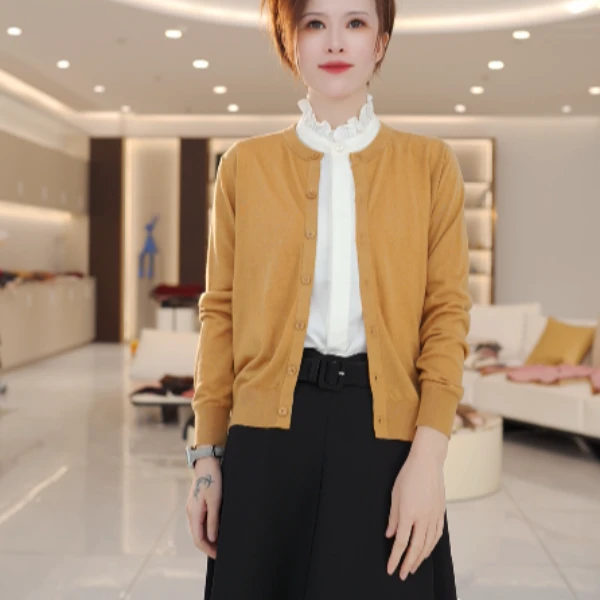 【啦啦精选】开衫款圆领毛衣百搭秋季针织衫2413