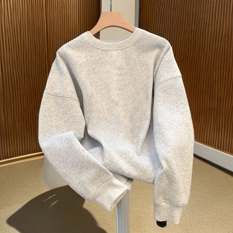 春秋季新款美式高街百搭圆领卫衣男女款长袖潮牌宽松薄款打底外套