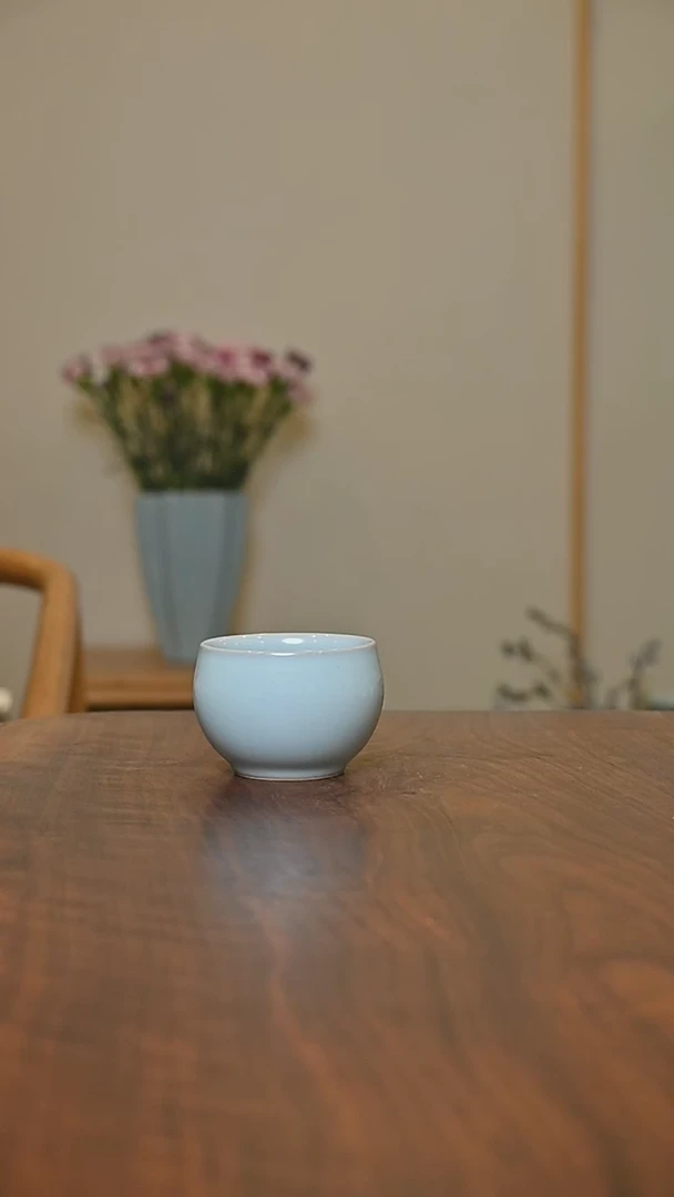 缸杯 天青 微瑕 朱家汝窑款