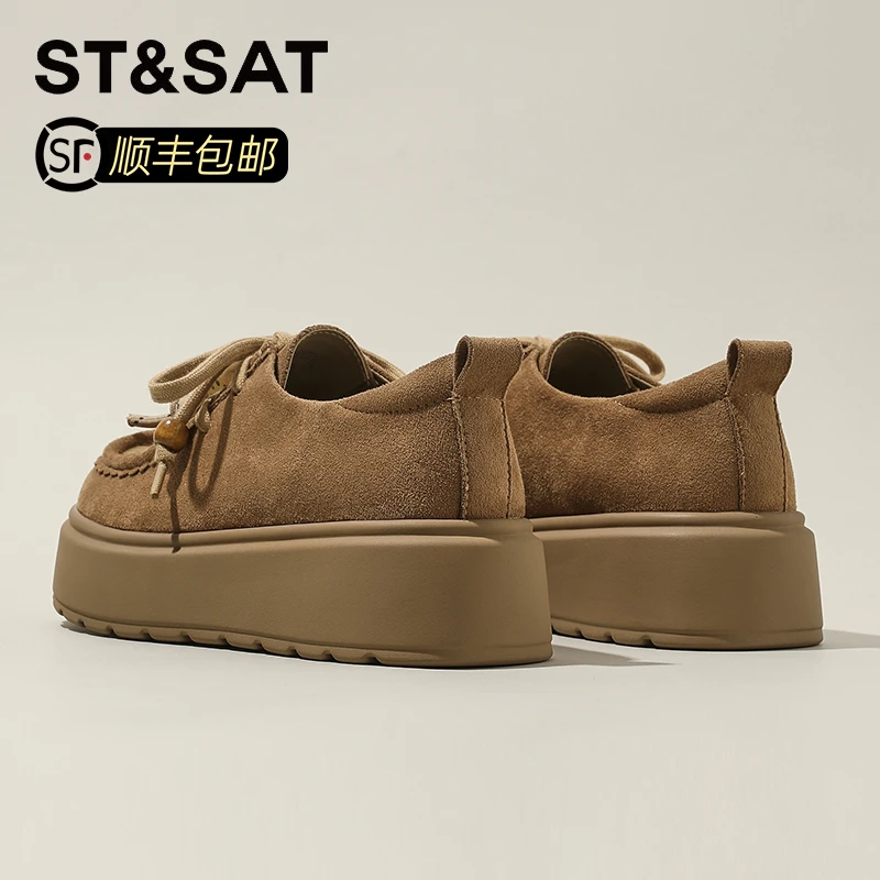 星期六5CM厚底单鞋女款2025秋季新款复古休闲百搭软底舒适勃肯鞋