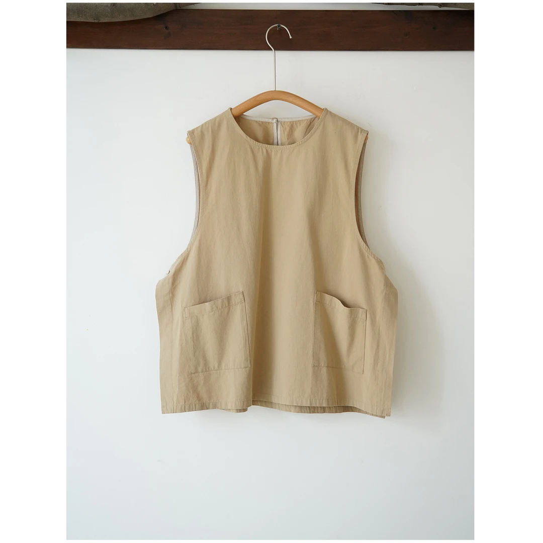 微瑕清仓，ON退换山系文艺风卡其色马甲背心