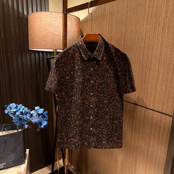 【新中式 非遗香云纱】2025夏季新款男士高端真丝桑蚕丝短袖花衬衫