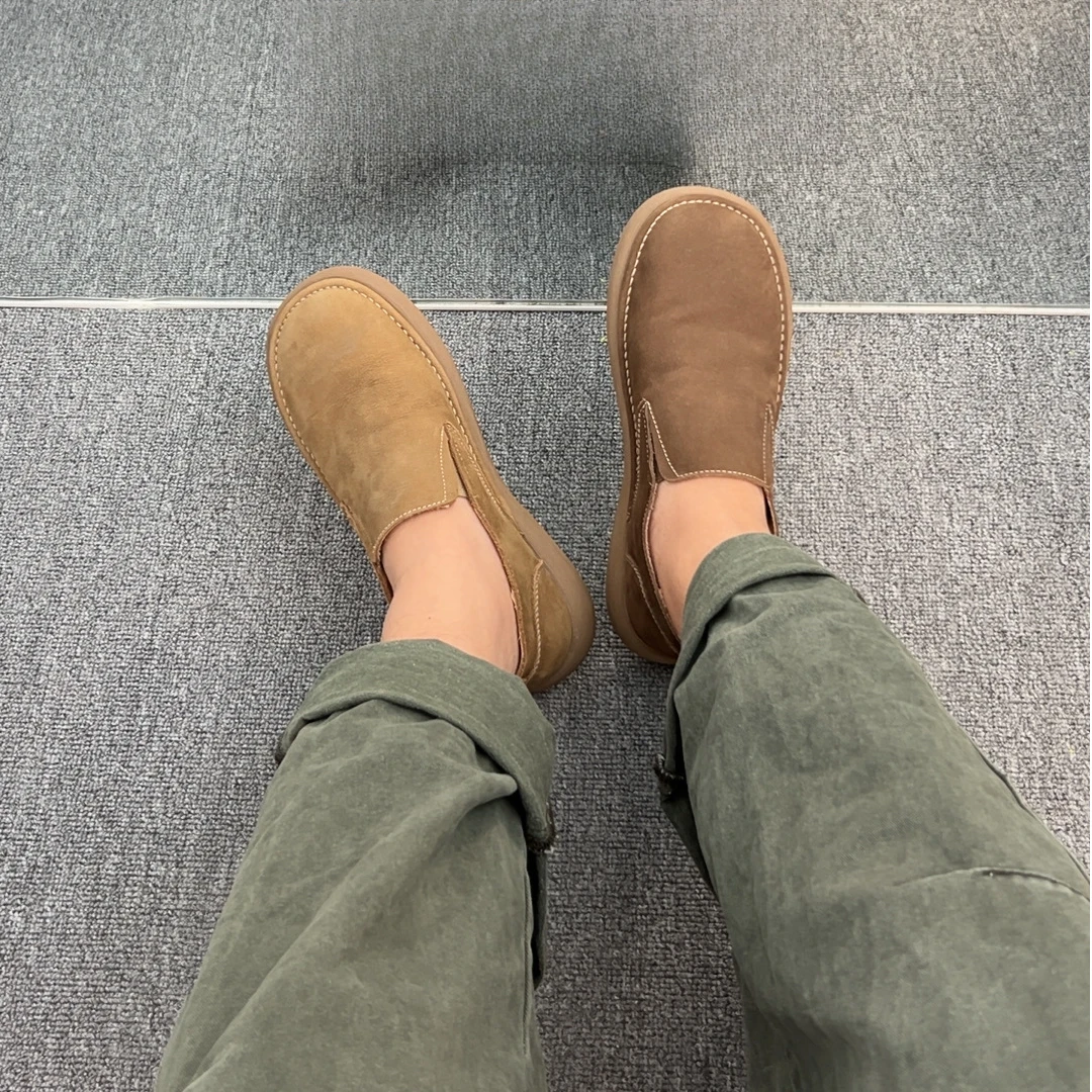 秋季真皮牛皮一脚蹬男鞋透气休闲乐福鞋百搭复古皮鞋潮鞋豆豆鞋子