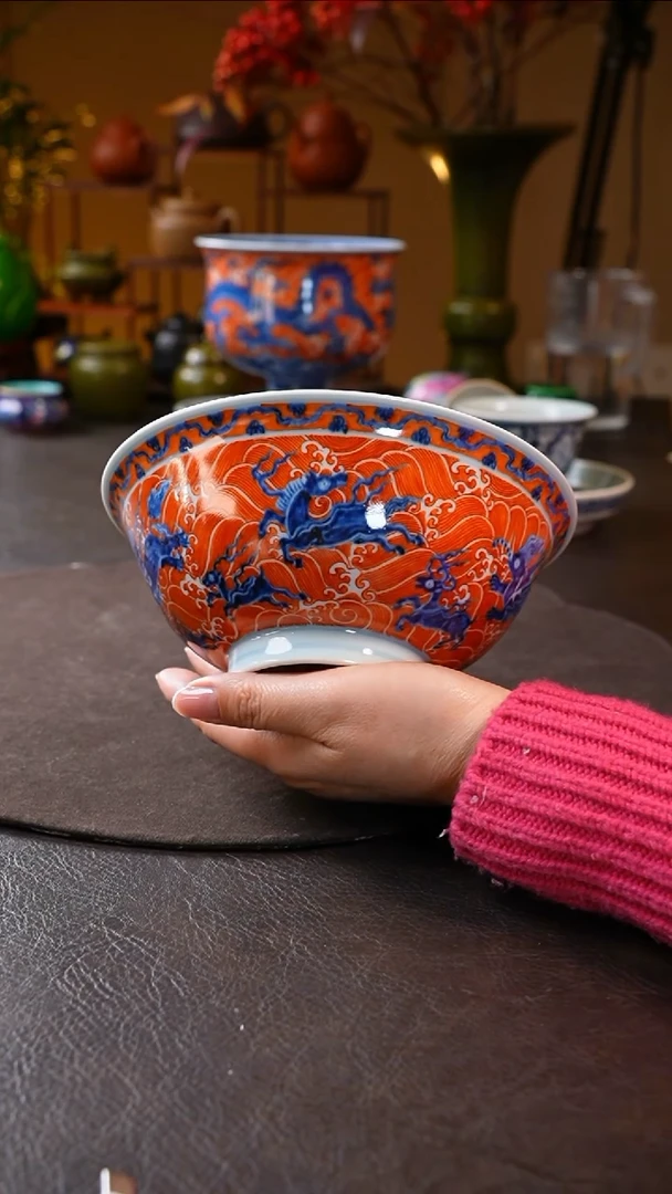 【闪购商品】青花矾红海八怪碗