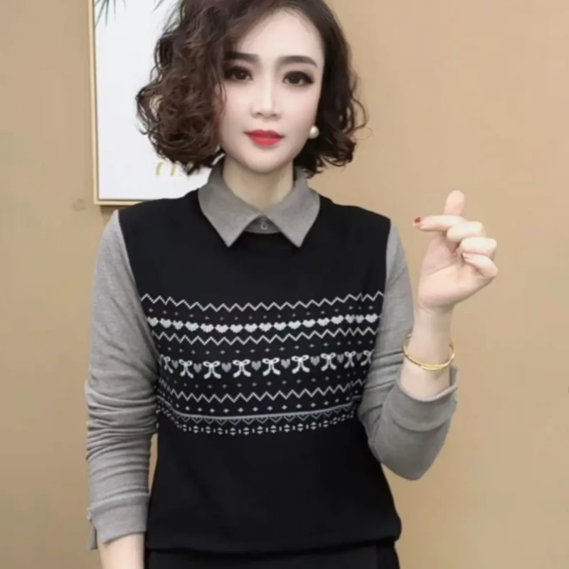 新品时尚双面德绒洋气百搭气质冬季假两件长袖打底衫显瘦女士上衣