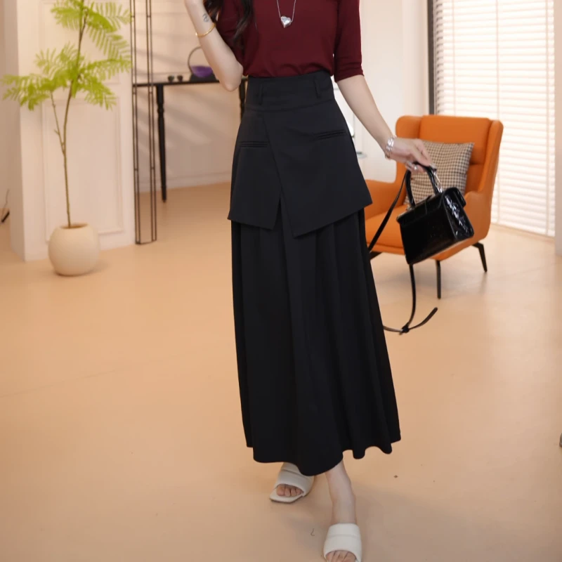 984不规则灰色西装半身长裙女春季新款复古a字高腰显瘦大摆伞裙子