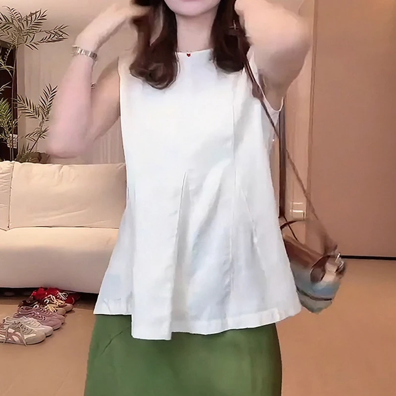 显瘦宽松减龄上衣夏季薄款胖MM大码女装纯棉荷叶边圆领无袖衬衫女