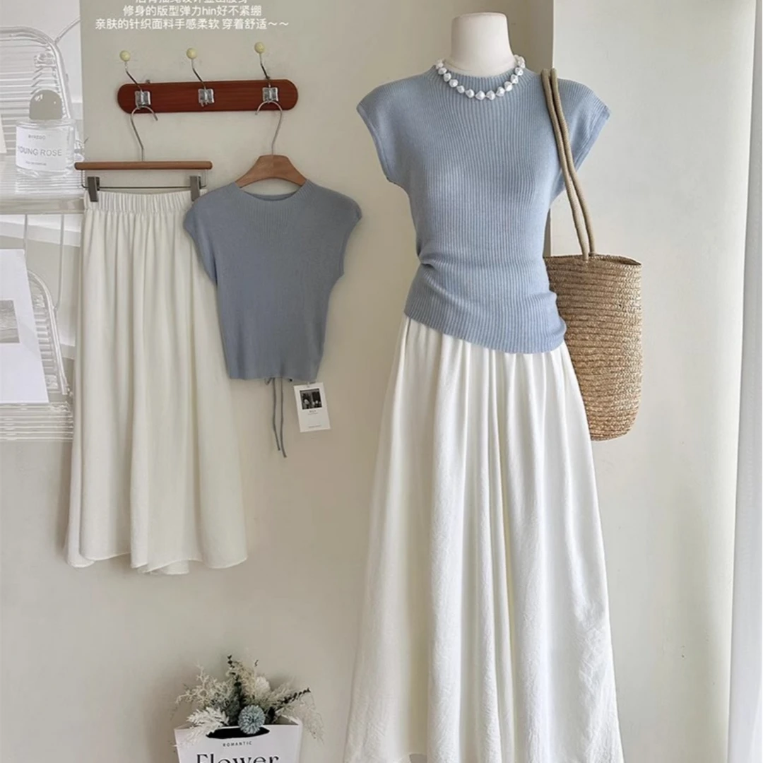 天鹅颈针织衫短袖T恤25年新款紧身短款设计亲肤上衣显瘦洋气弹力