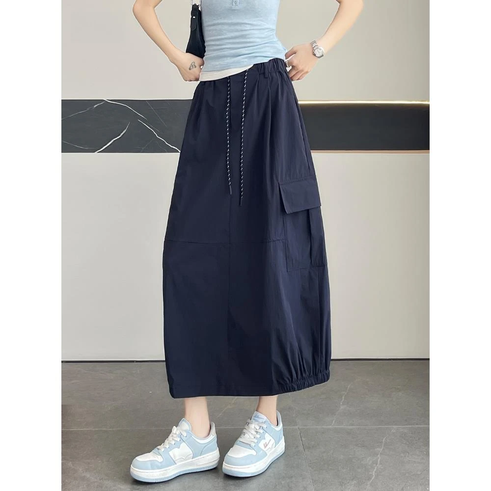 美式工装裙女夏季薄款高腰显瘦宽松垂感休闲百搭时尚速干半身裙子