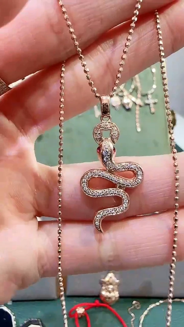 【闪购商品】钻石吊坠(不含链)18K金镶嵌18K金钻石蛇蛇吊坠