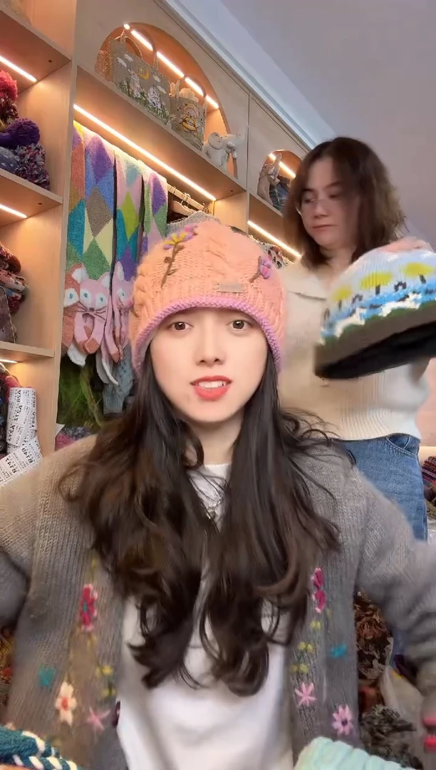 羊毛美利奴樱花粉针织帽