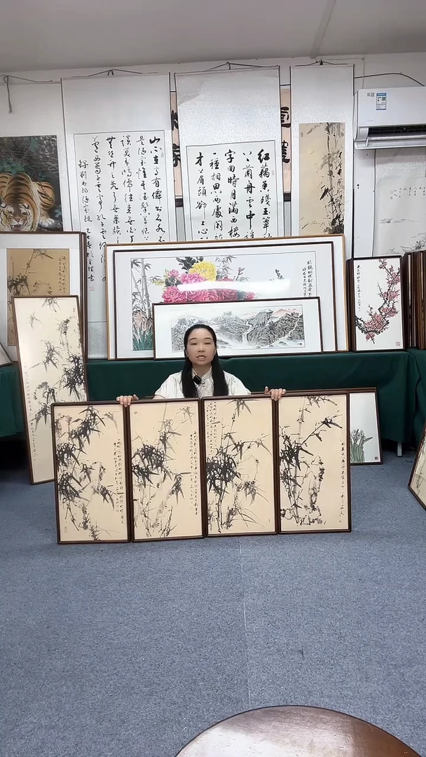 国画35*68实木画框顺丰包邮手绘一单四幅