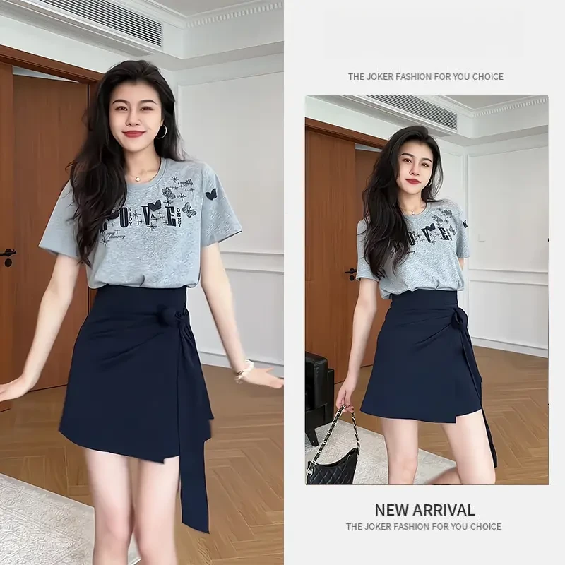 夏季一整套女装2025新款韩版时尚减龄气质休闲短袖上衣短裙两件套