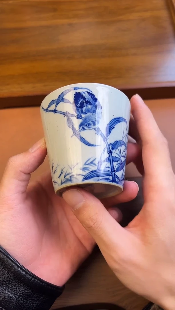 问青坊纯手工手绘青花陶泥单翠柴窑可乐杯