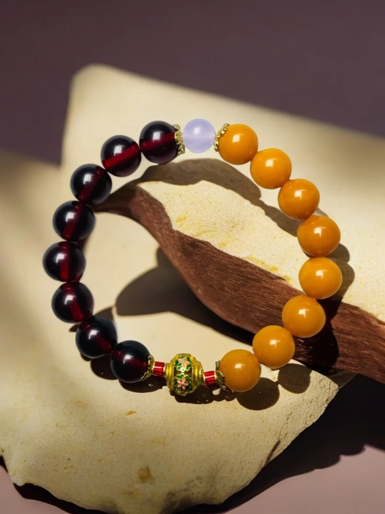 血泊 俄蜜蜡双拼手串一10M（H2808）21轻奢时尚百搭鸡油红蜜蜡手串