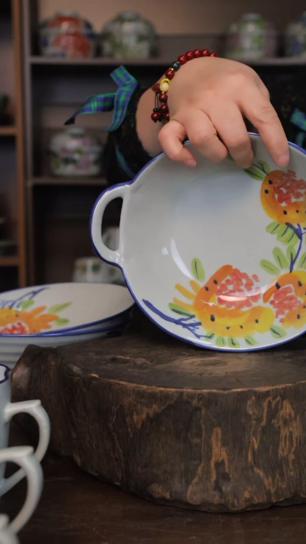 【闪购商品】椿野8寸双耳盘（石榴）C124