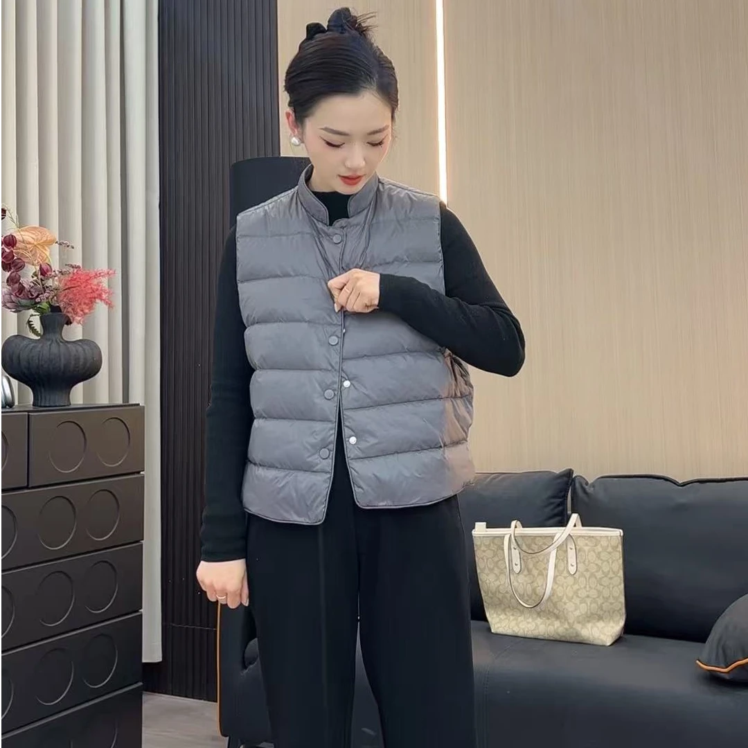 新短款无袖立领时尚修身型冬季中国风内穿轻薄羽绒马甲