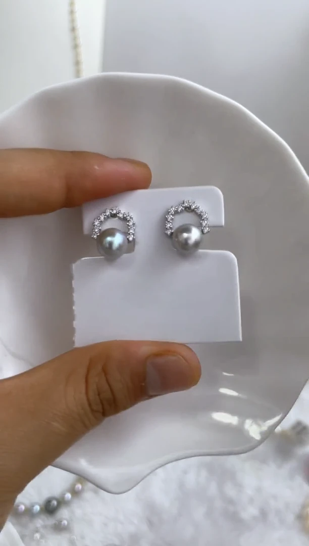 银S925镶嵌耳钉海水珍珠多样性发其一