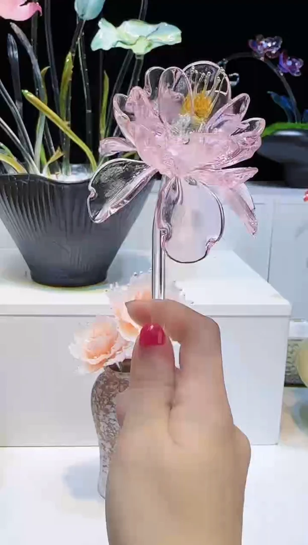 手工艺品琉璃福利冰透粉牡丹