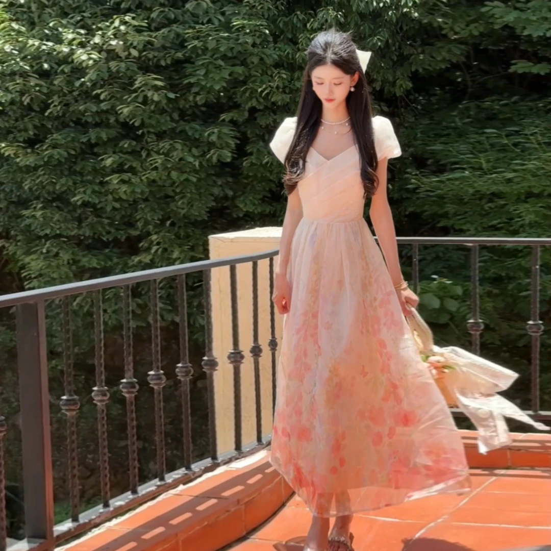 拉夏贝尔【洛神花语】25夏季甜美可爱财阀千金显瘦连衣裙 10523 LSC
