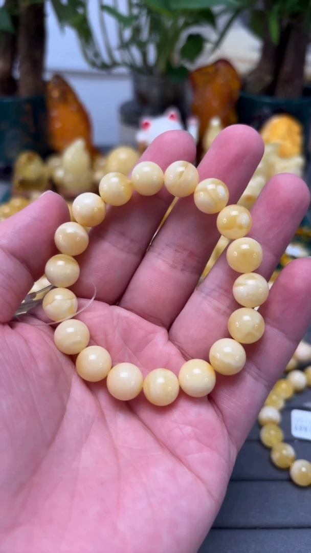 手串蜜蜡未镶嵌p49臻品浓白蜡单圈 12.41克 10+mm