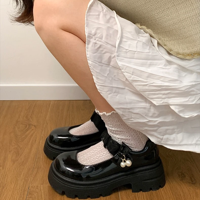 厚底粗跟乐福鞋玛丽珍女鞋黑色新款圆头爆款jk小皮鞋女款高跟鞋